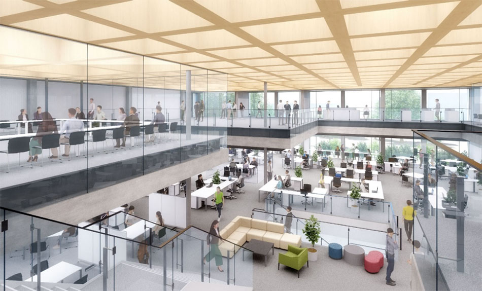 シミズ ハイウッド ビームで構成sumou スポーツベット北陸支店新社屋の格天井