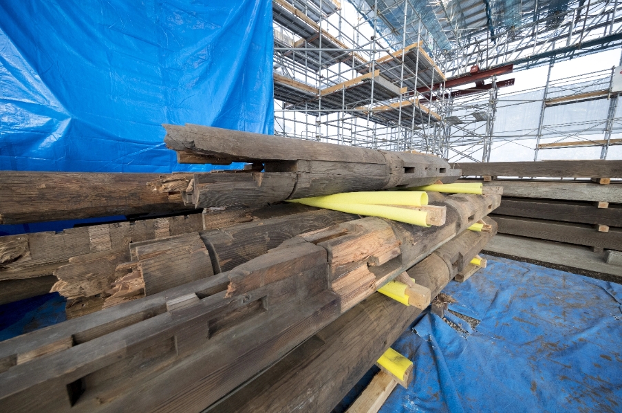 Damaged materials. Repairs had to be performed based on the assumption of reuse.