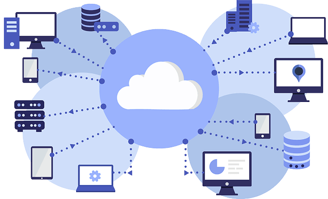 クラウド連携実現によるシームレスアクセスや状況確認や設備コントロールのイラスト