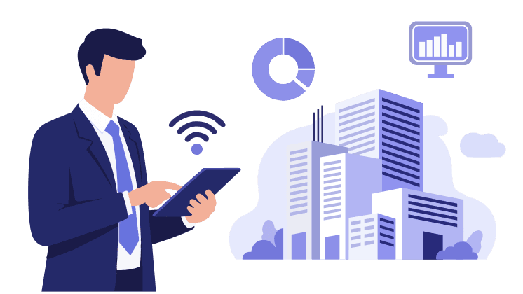 建物とデジタルを融合のイラスト