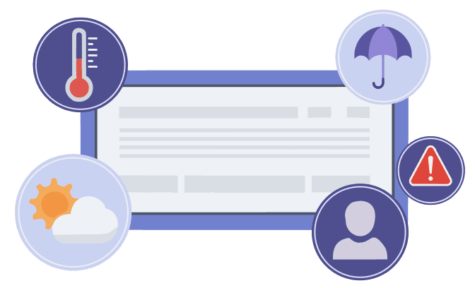 サイトやサイネージ通知と避難誘導のイラスト