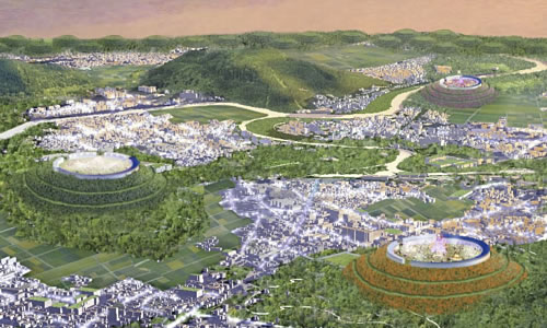 海岸線のスポーツ ベット ioベルト内等にちどりに配置した「消波型スポーツ ベット io」と居住域に一定間隔で配置した「避難型スポーツ ベット io」