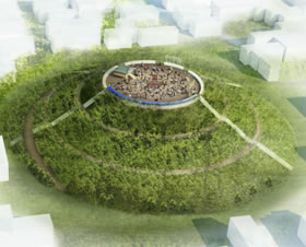 津波到来時には、避難型スポーツ ベット ioの頂部が避難場所となる。