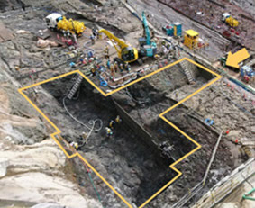 3Dスキャナ測量で、岩盤形状を詳細に測量