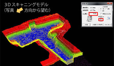 3Dスキャナ測量で、岩盤形状を詳細に測量